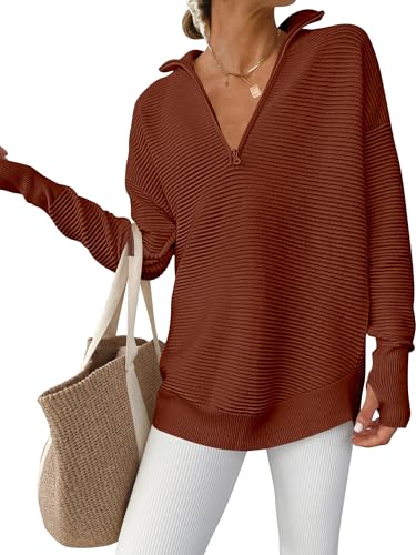 ANRABESS Womens Long Sleeve Quarter Zip Pullover Sweater Casual L...