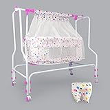 NHR New Born Baby Cradle, Baby Swing, Baby jhula, Baby Bed, Crib, Palna for Comfortable Sleep, Bassinet with Mattress, Mosquito Net and Swing Lock Function for 0-12 Months Baby Boy and Girl (Pink)