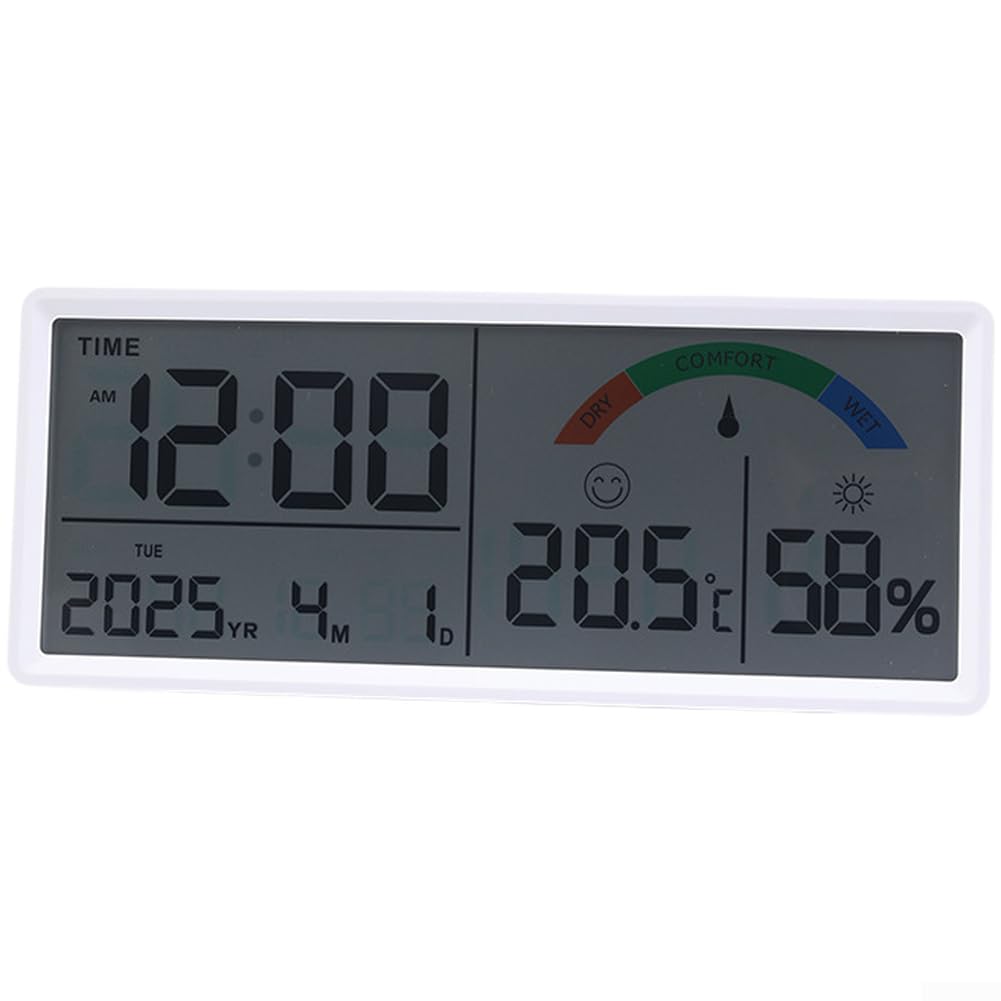 Grande orologio da parete digitale LCD con display a temperatura e umidità, calendario sveglia e formato 24 ore, moderno orologio da scrivania rettangolare elettronico per soggiorno