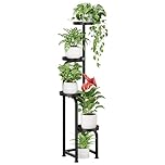 Bamworld Tall Plant Stand Indoor Outdoor, Corner Metal Flower Pot Stands for Multiple Plants, 4 Tier Heavy Duty Plant Shelf for Patio Garden Balcony Living Room Bedroom, Black