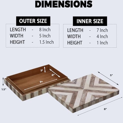 Image of HANDICRAFTS HOME Chevron Pattern Brown White Jewelry Organizer and Storage Box for Women Girls Gift Wrap Boxes 8x5x1.5