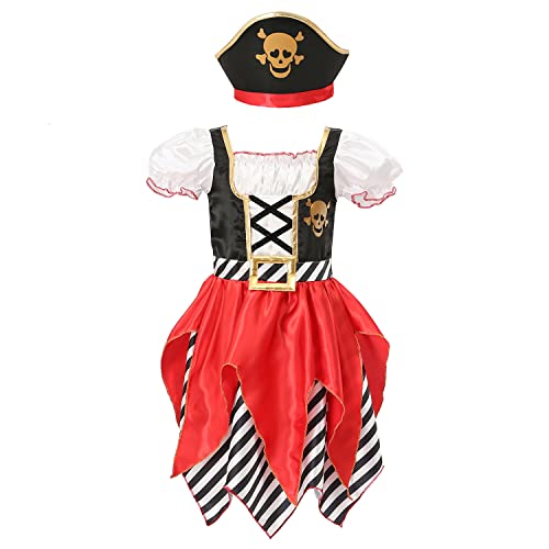 Wiclin Girls Pirate Costume Buccaneer Princess Dress for Kids Pirate Lass Costume Role Play Dress Up Set 3-4Years - Image 4