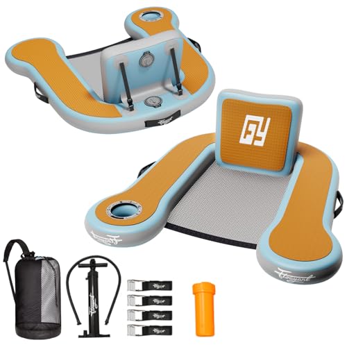 Inflatable Pool Floats Adult | 20°-80°Adjustable Backrest | Built-in Cup Holder | 12mm EVA Soft Foam | Mesh Seat Surface | Pool Lounger Float | Floating Chairs for Lakes, Pools, Boats | 2 Chairs