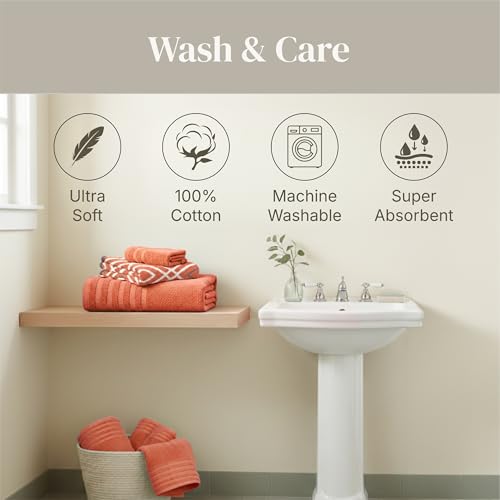 Image of Modern Threads 6 Piece Bath Towel Set - Bathroom Set with 2 Bath Towels, 2 Hand Towels, and 2 Wash Cloths - 100% Cotton, Super Absorbent & Extra Soft - Reversible Classic Diamond (Rust Orange)