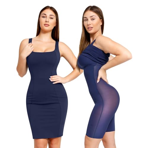 Image of Popilush Shapewear Dress Workwear Built in Shapewear Dress Square Neck Sleeveless Dress 3D HIPS Offer