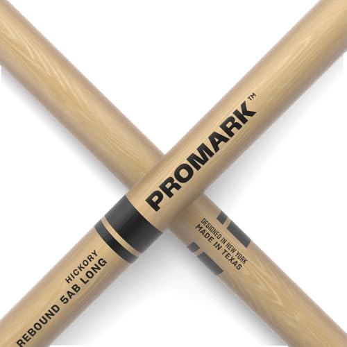 Image of ProMark Rebound 5AB Long Hickory Drumsticks - Enhanced Reach for Versatile Drumming - Acorn Wood Tip - 1 Pair