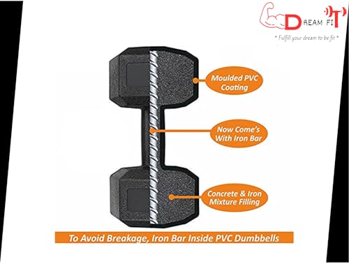 Image of DREAM FIT PVC Hex Fixed Dumbbells Set for home gym - 1 pair (2Kg (1Kg x 2))
