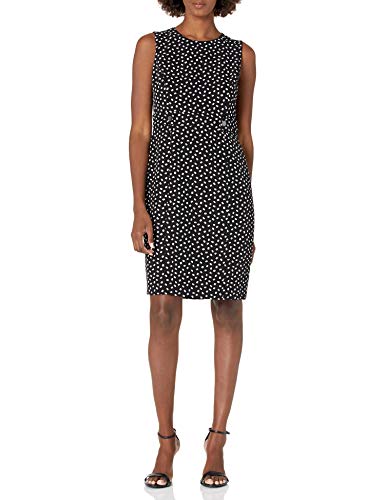 Kasper Women s Petite City Blocks Print Sleeveless Sheath Dress with Button Detail, BLACK CREME-6ZG, 4P
