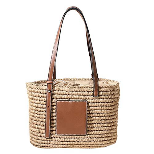 Bolso tote para mujer de lona de gran capacidad bolsos de mujer bolso de mujer de paja trenzada asa de piel sintética bolso de hombro tote bag cesta bolso beige (color: café), café, Talla única