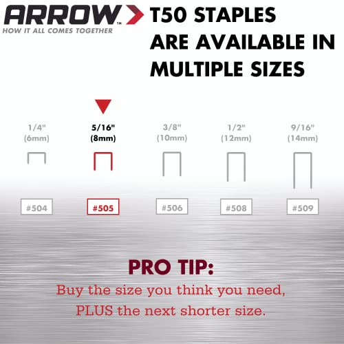 Arrow 505 Heavy Duty T50 5/16-Inch Leg Length, 3/8-Inch Crown, Staples For Upholstery, Construction, Furniture, Crafts, 1250-Pack #TOP3