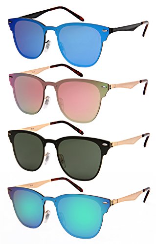 Horn Rimmed Sunglasses w/One Piece Flat Mirrored Lenses 5125-FLREV4