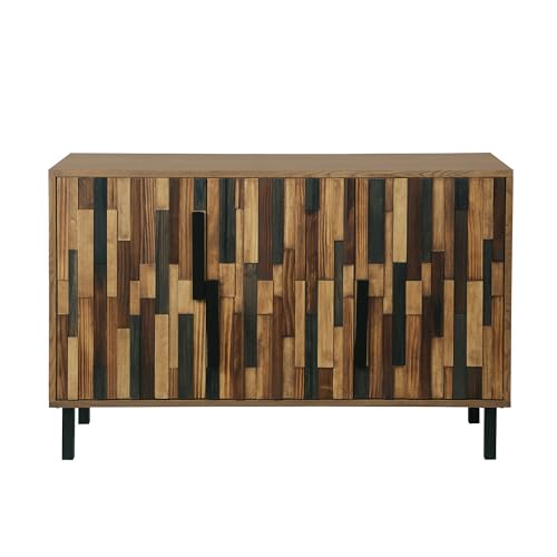 OGLOMU 47" Linear Geometric Timber Freestanding Storage Chest, Accent Cabinets with Metallic Base Supports, Utility Organizer with Wall Safety Straps for Dining Entry Zones, Natural Ash - Image 6