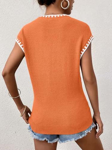 Image of Cap Sleeve Sweater Tops for Women 2026 Knit Summer Sleeveless Tank Vest | Slim Fit, Trendy Color Block, Soft, Skin-Friendly, Strechy, Lightweight, Breathable, Casual Daily Wear