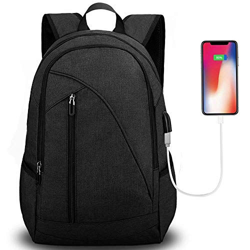 Tocode Sac à Dos Ordinateur Portable 15,6/14 Pouces avec Port de Charge USB Homme Antivol Imperméable Sac a Dos PC Portable pour Loisirs/Affaire/Scolaire Noir (Noir amélioré)