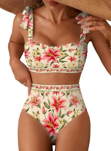 Herseas Women's Bikini Sets 2 Piece Swimsuits Shoulder Strap Knot Removable Pads Double DD Top High...