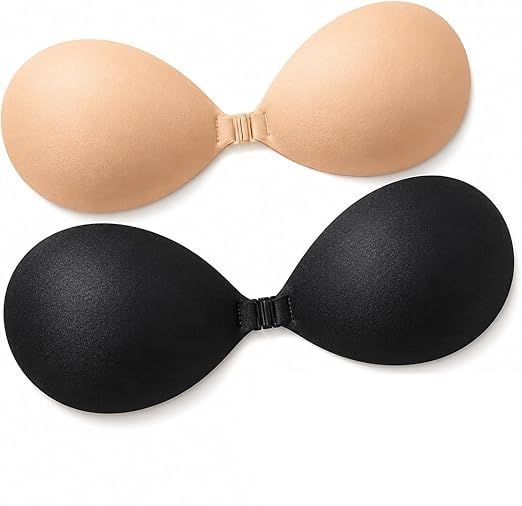 zaswi Adhesive Bra Backless Strapless Push Up Bra, Invisible Stick on, Cup, 2 Pack, Nude and Black-picture-39