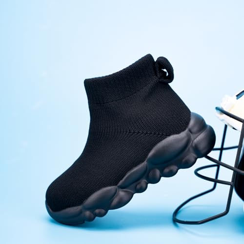Boys and Girls Indoor Non-Slip Baby Toddler Shoes Breathable mesh Surface Lightweight Elastic Socks Shoes Memory Soles Protect Toes Outdoor Sneakers Black3