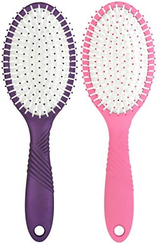 Mantello Wet Dry Detangle Hair Brush Round Brush (Pink and Purple, 2 Pack)