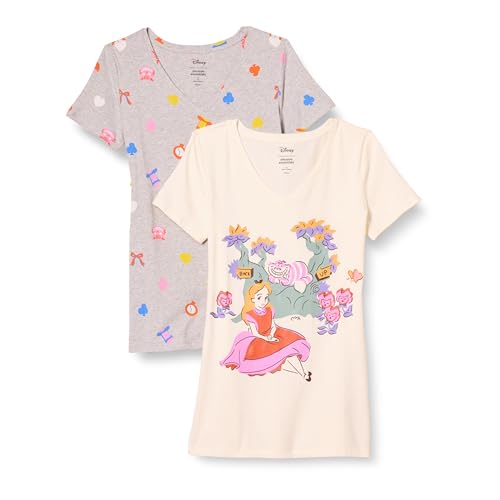 Image of Amazon Essentials Disney | Marvel | Star Wars | Princess Women's Classic-Fit Short-Sleeve V-Neck T-Shirt, Multipacks