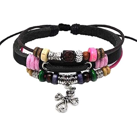 4030145 Leather Cross Bracelet Christian Jesus Religious Jewelry Pink Breast Cancer Cover