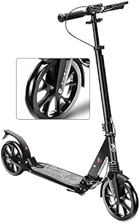 QQW Scooters Adult Adjustable Foldable Adult Kick with Hand Brake Front Rear Suspension 40Mm Extra-Wide Big Wheels Supports 220Lbs Non-Electric
