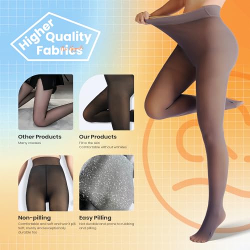 Image of Caprilite Women Fleece Lined Tights-Fake Translucent Leggings High Waist Pantyhose Sheer Thick Warm Tights For Women