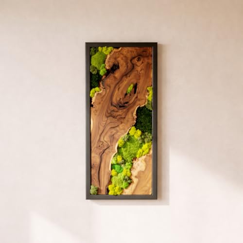 Wood and Moss Wall Art, Single Panel Natural Greenery Decor for Small Spaces, Rustic Framed Forest Wall Hanging, Maintenance-Free Biophilic Art