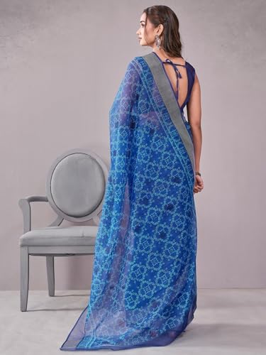 Image of Satrani Women's Chanderi Printed & Embroidery Saree with Unstitched Blouse Piece