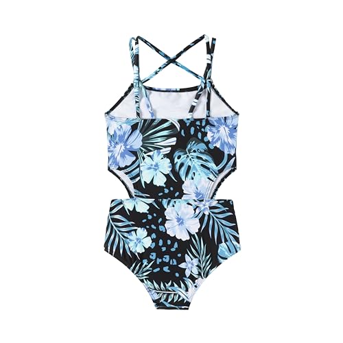 Image of LIZENS Girls' One Piece Leopard Swimwear Cut Out Spaghetti Straps Swimsuit Floral Beach Bathing Suit for Girls Toddler Kids