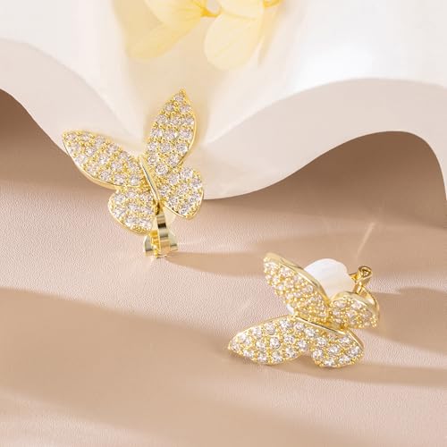 SELOVO Clip on Earrings Not Pierced Vintage Style Statement Butterfly Earrings Stud Silver/Gold Color4