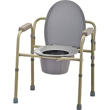 NOVA Medical Products Folding Commode, Over Toilet and Bedside Commode, with Splash Guard/ Bucket/ Lid, Gray, 1 Count