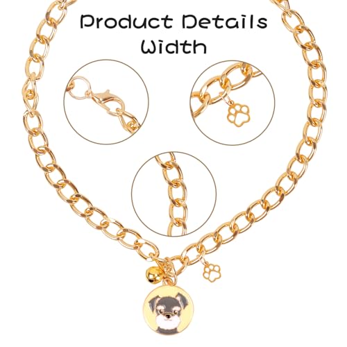 Image of HOWWFALY Dog Collar and Cat Chain Necklace Stainless Steel Adjustable 18K Gold Heart-Shaped Necklace for Small Pets Cats Kitten Puppy (Gold, 14 inch)