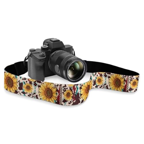 Coldinair Tribal Strips Adjustable Camera Strap,Sunflower Soft Wide Camera Neck/Shoulder Strap with Genuine Leather Head for All Cameras,Universal Fit