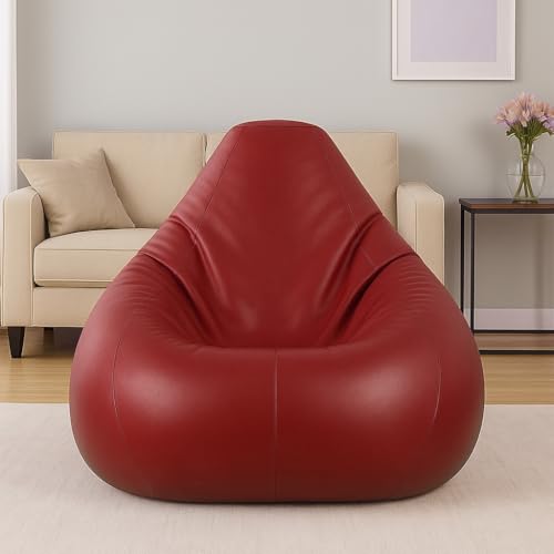 Image of Bean Bag Cover, Faux Leather, 66 x 86 x 112 cm, Indoor Gaming and Reading Chair (RED, XXL, Solid)