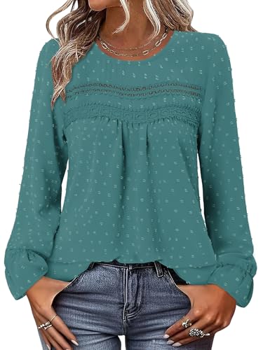 BETTE BOUTIK Womens Boho Fall Long Sleeve Shirts Crewneck Dressy Casual Blouses Trendy Flowy Tops