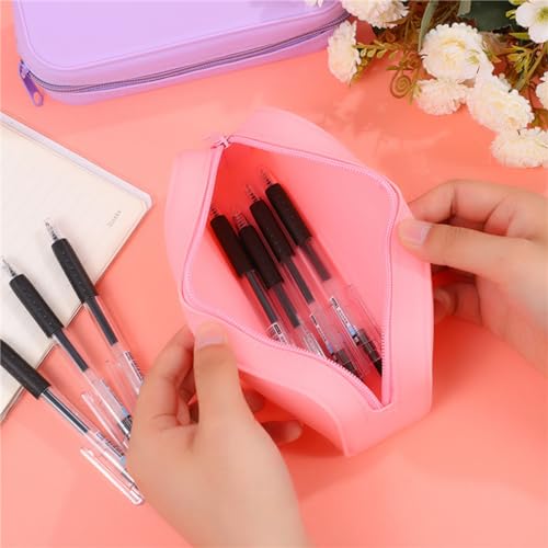 Image of YYaaloa Pink Silicone Pouch, Waterproof Aesthetic Pencil Case & Makeup Bag