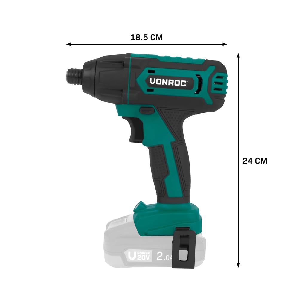 VONROC Avvitatore a Impulsi 20V ID504DC – 180Nm, 2500 RPM, LED, Attacco 1/4", per Viti e Bulloni Lunghi – Solo Corpo – Compatibile con Batteria VPower 20V – Inclusi Accessori