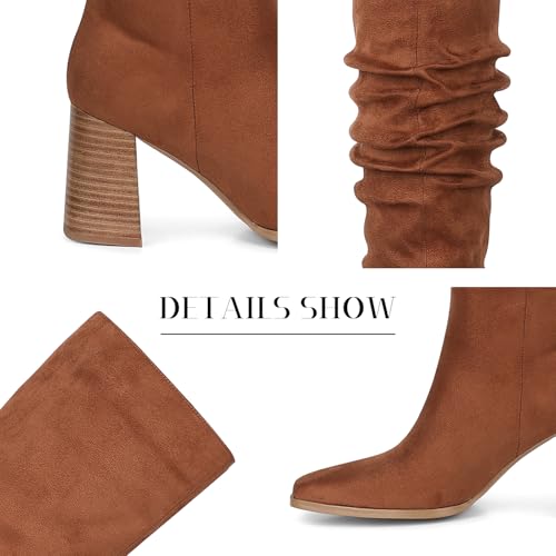 mikarka Suede Knee High Boots Women Slouchy Tall Boots for Women Square Toe Chunky Block High Heel 2025 Fall Slip-On Long Boots4