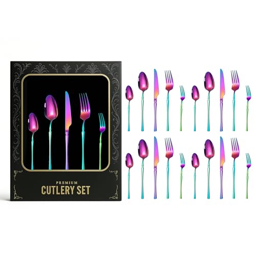 Image of aDai Mirror Finish 20-Piece Korean Vintage Style Flatware Set with Gift Box | Dishwasher Safe Stainless Steel Cutlery for Home, Restaurant & Gifting (Multicolour)