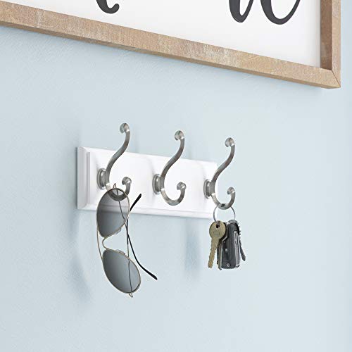 Liberty 129854 Wall Mounted Coat Rack With 3 Decorative Hooks, 10-Inch, Satin Nickel And White #TOP1