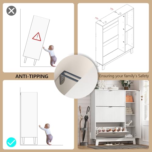 Image of Shoe Cabinet Storage for Entryway with 3 Drawers & Side Cabinet, Grey