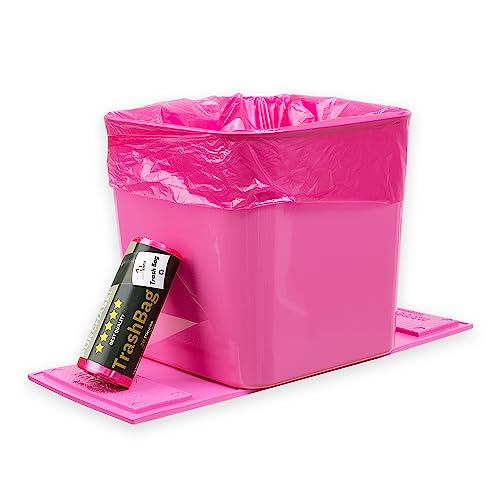 Image of Car Trash Can - Leakproof 1.4 Gallon Compact Garbage Bin with Stability Flap & Anti-Slip Base | Portable Trash Holder for Cars, Trucks, SUVs, Minivans - Includes Trash Bags (Pink, Large)
