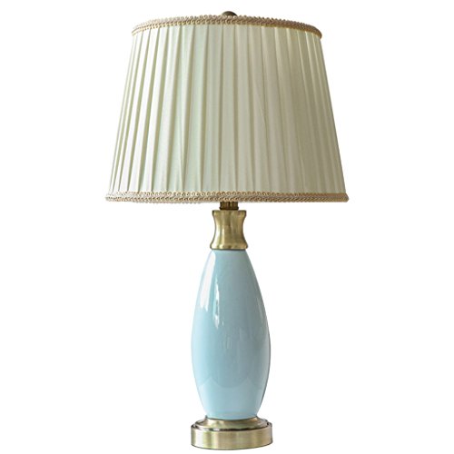 Preisvergleich Produktbild CKH Blaue Keramik Tischlampe Arbeitszimmer Büro Schreibtisch Lampe Tuch Lampenschirm Tastenschalter