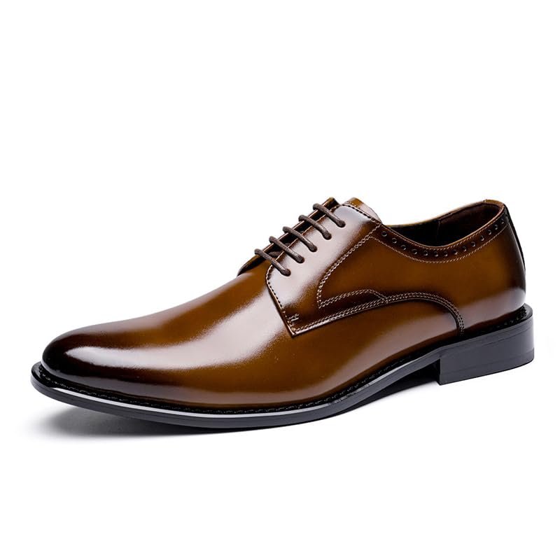 Men's Genuine Leather Formal Oxfords Classic Lace-up Comfortable Pointed Toe Derbys Dress Shoes for Wedding Office Business Leather Shoes