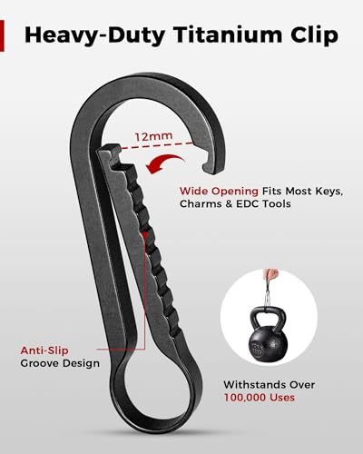 Image of FEGVE Titanium Key Clip with Side Push Key Ring & 2 /3″ D Ring for Car Key | Gr5 Titanium, Lightweight Rustproof, Anti-deform Integrated Spring Clip, Nail-Safe Side Push Ring, Thick-Key D-Ring