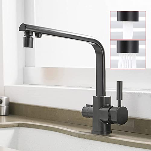 Robinet 3 voies cuisine noir double idéal pour eau pure saine