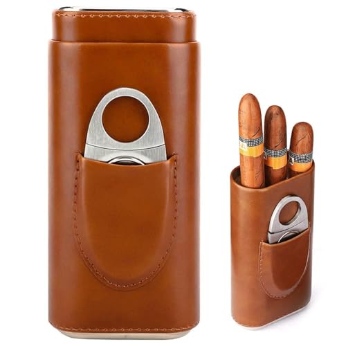 Aoreun Étui à Cigare, Boîte à cigares en Cuir avec Coupe-Cigare en Acier Inoxydable, Étui à Cigare Portable en Cuir pour cigares 3, Boîte à cigares hydratante...