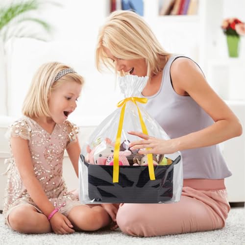 Image of OIAHOMY Woven Basket, Gift Basket Empty with Gift Bags and Ribbons, Rope Baskets for Baby Showers, Storage Baskets with Handles for Nursery, Pet Toy Organizer - Navy Blue