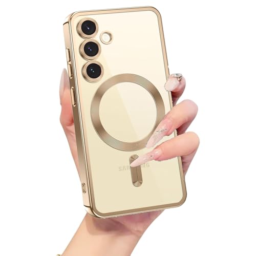 Image of VONZEE Clear Logo Electroplating Transparent Case for Samsung A16 5G, Magnetic Plating [Support for MagSafe Charger] TPU Cover, Individual Camera Protection for Each Lens - Desert Titanium