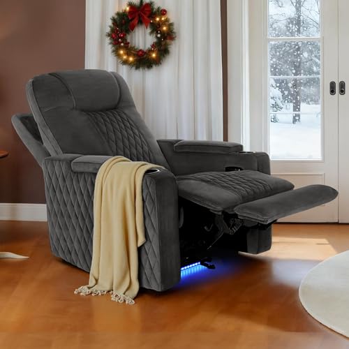 Image of MCombo Zero Gravity Oversized Power Recliner Chair for Adults with Power Headrest & LED Light, Fabric Recliner Chair for Living Room & Home Theater, USB & Type C Port, Armrest Storage HTS401